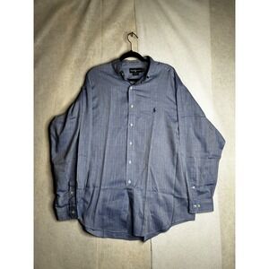 Ralph Lauren Yarmouth Shirt Mens 17 34/35 Blue Herringbone Cotton Button Down